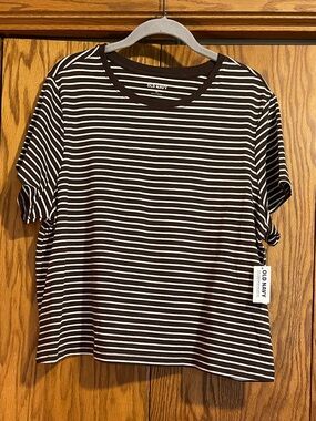Old Navy Brown and White Striped Short-Sleeve Tee